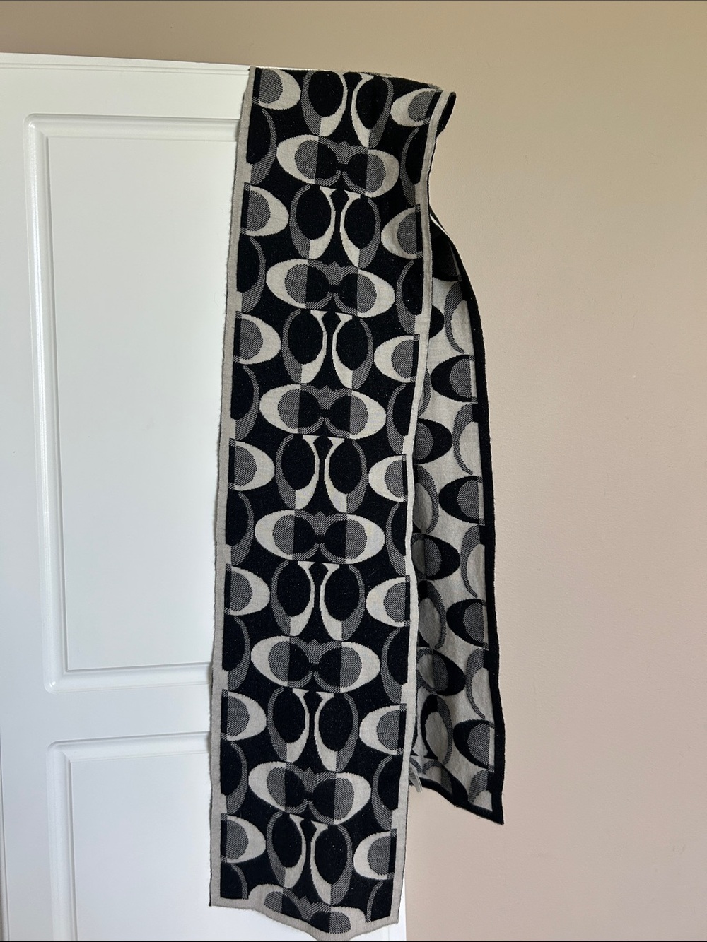 Coach Black and Gray Signature Logo Scarf
